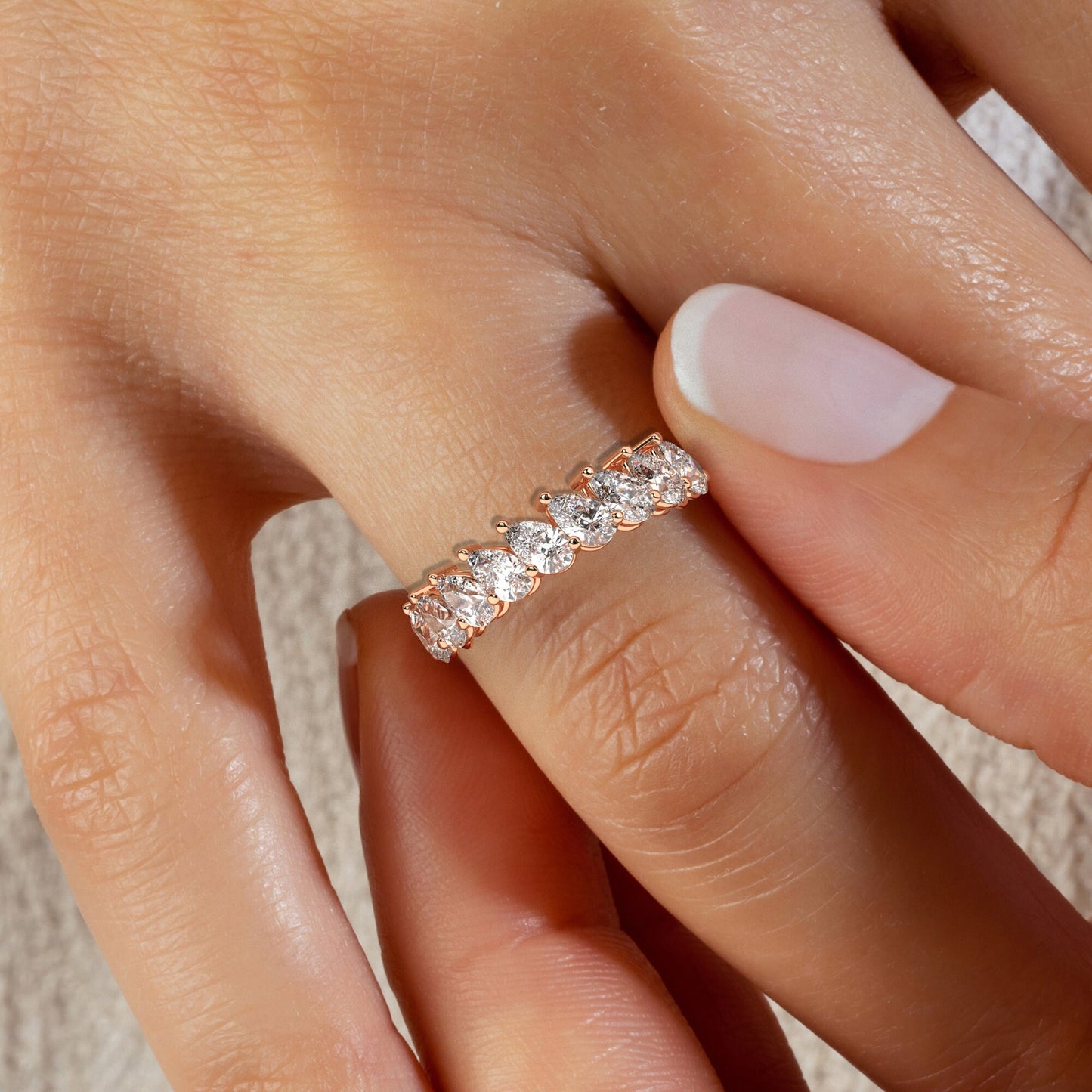 Tilted 1.8 CT Diamond Wedding Band 1.8 CT Pear Diamond