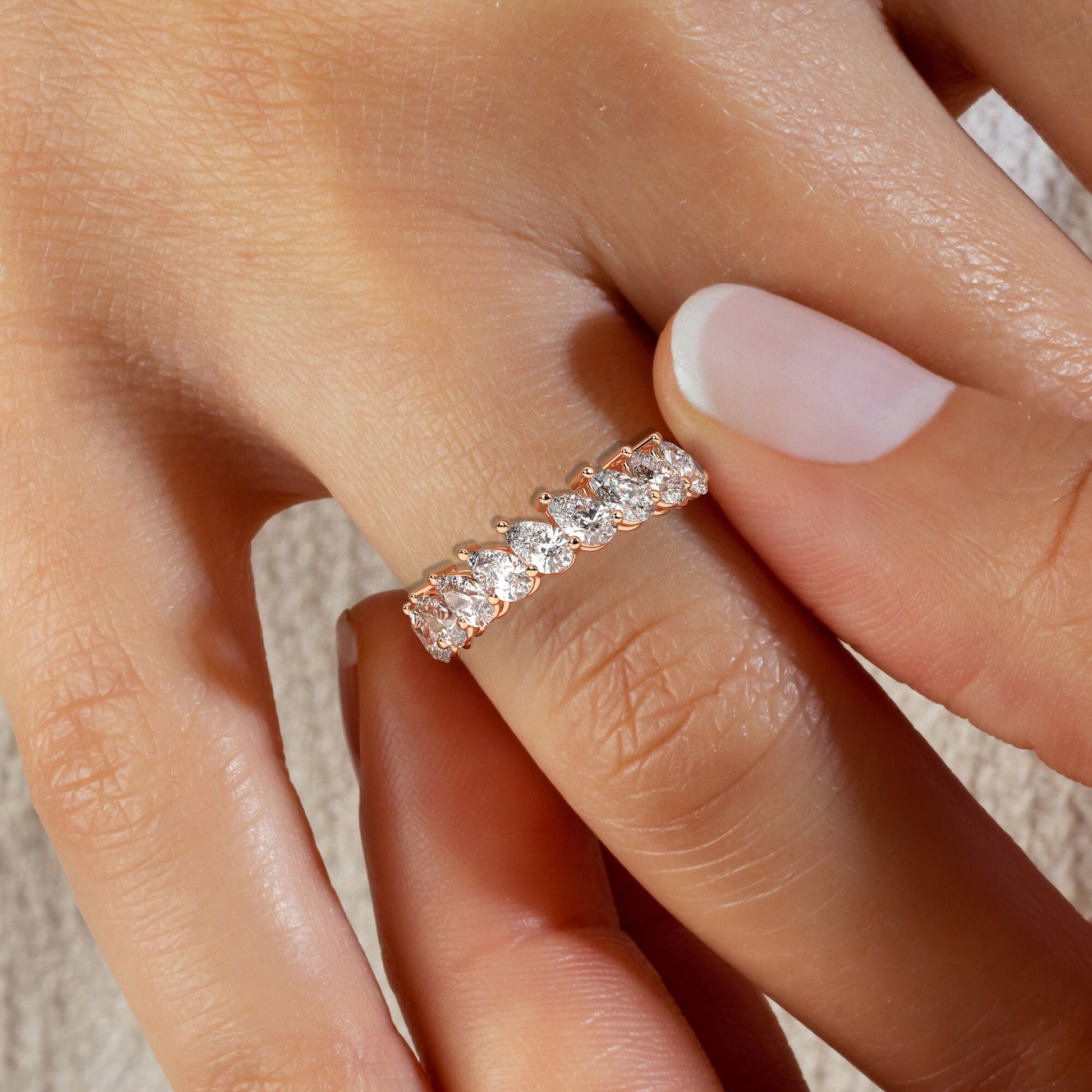 Tilted 1.8 CT Diamond Wedding Band 1.8 CT Pear Diamond