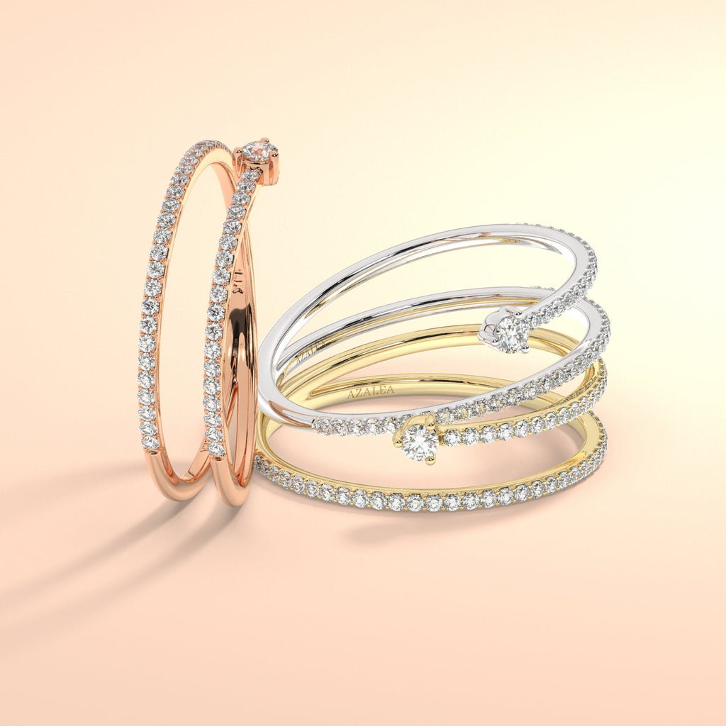 Diamond Spiral Stacking Ring / 14k Gold Spiral Diamond Ring / Anniversary Ring / Wedding Band / Stacking Ring / Bridal Gift / Birthday Gift