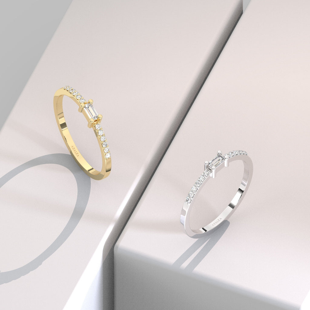 14k Gold Baguette Diamond Wedding Band / Diamond Stacking Ring / Anniversary Birthday Gift Minimalist Jewelry / Engagement Ring