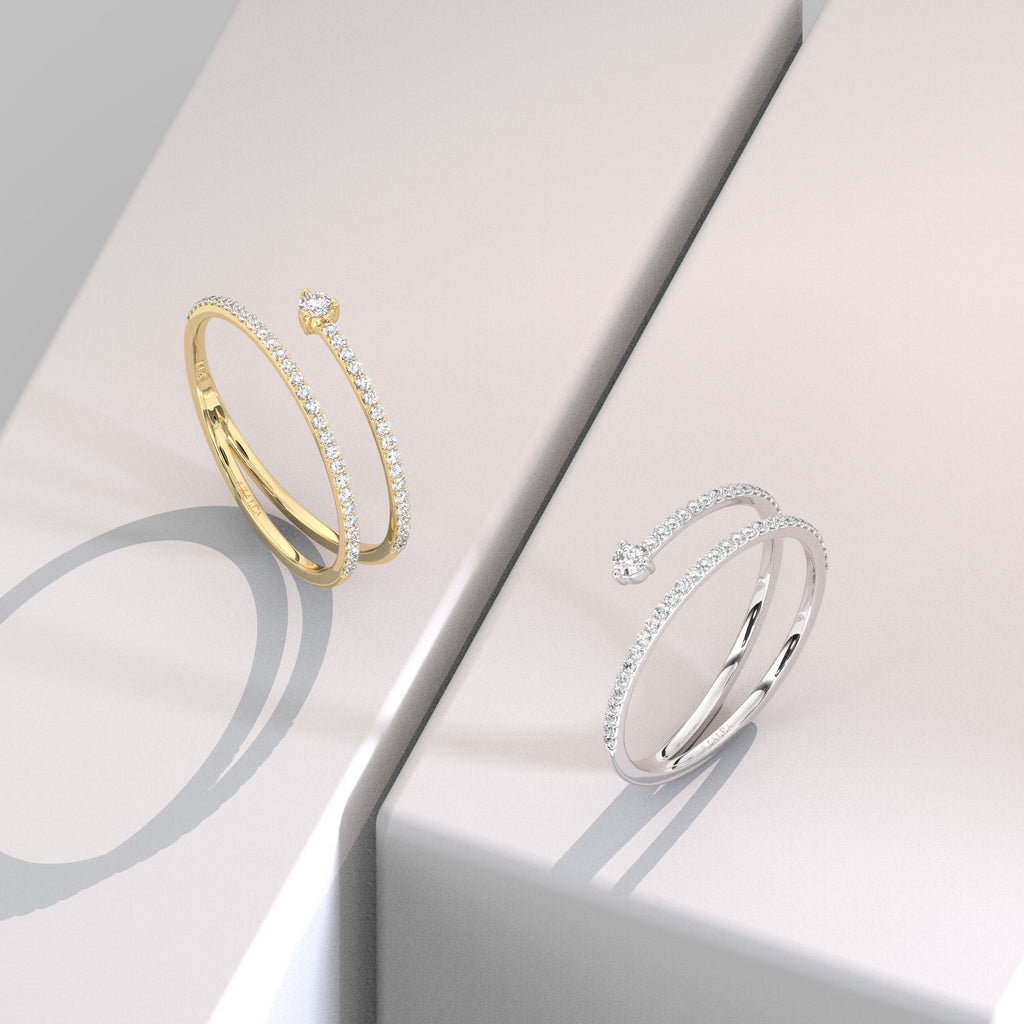 Diamond Spiral Stacking Ring / 14k Gold Spiral Diamond Ring / Anniversary Ring / Wedding Band / Stacking Ring / Bridal Gift / Birthday Gift