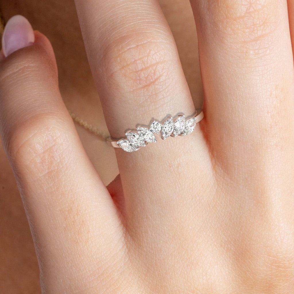 Marquise and Round Curved Diamond Wedding Ring