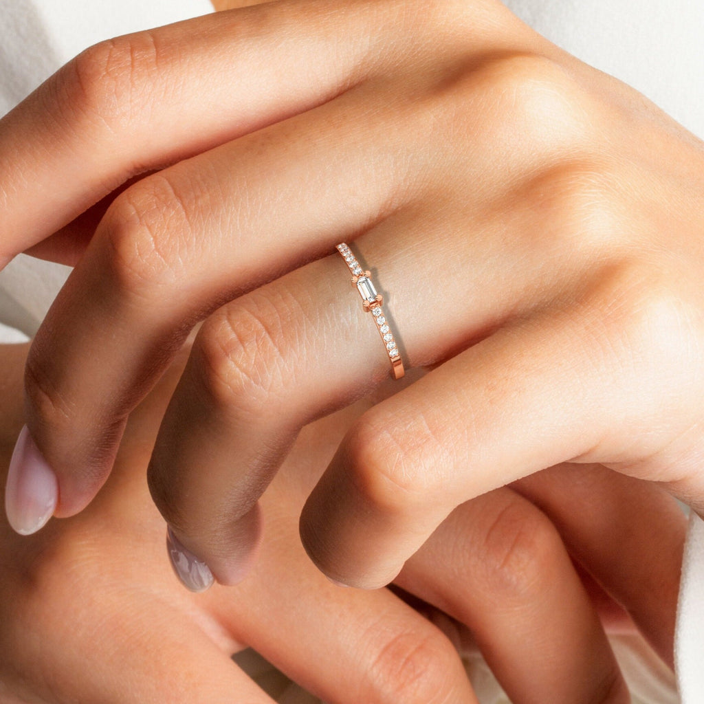 14k Gold Baguette Diamond Wedding Band / Diamond Stacking Ring / Anniversary Birthday Gift Minimalist Jewelry / Engagement Ring