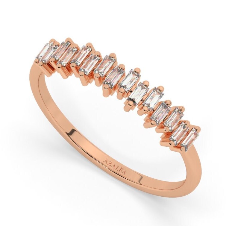 Baguette Diamond Stackable Ring / 14k Gold Wedding Engagement Band / Diamond Stacking Ring / Bridal Gift / Anniversary Gift / Birthday Gift