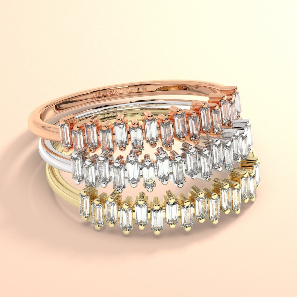 Baguette Diamond Stackable Ring / 14k Gold Wedding Engagement Band / Diamond Stacking Ring / Bridal Gift / Anniversary Gift / Birthday Gift