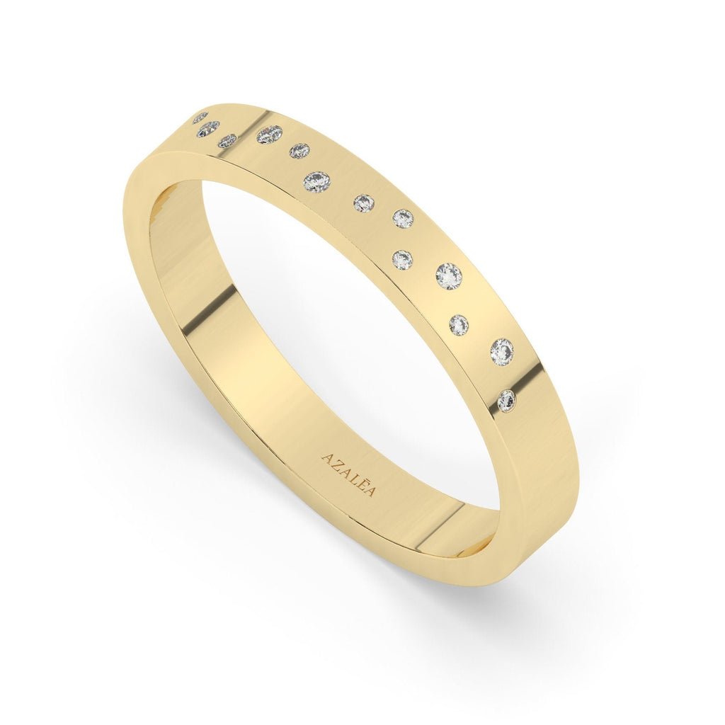 Diamond Wedding Band / 14k Gold Flush Round Diamond Stacking Ring / Stacking Ring / Surface Setting / Anniversary Gift / Diamond Engagement