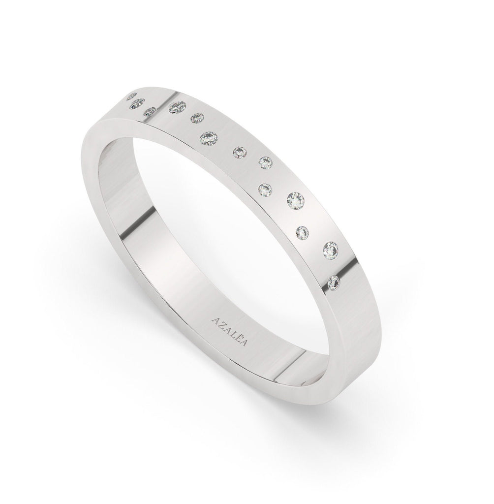 Diamond Wedding Band / 14k Gold Flush Round Diamond Stacking Ring / Stacking Ring / Surface Setting / Anniversary Gift / Diamond Engagement