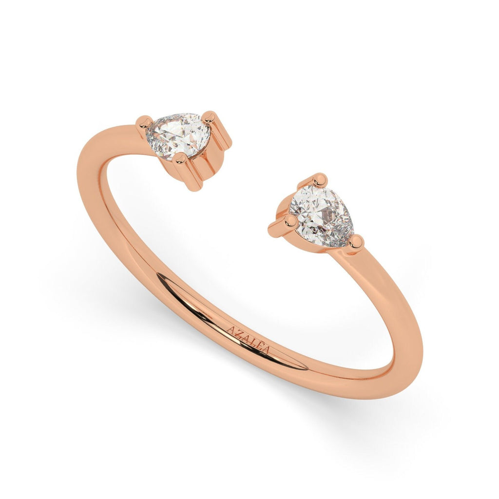 Pear Diamond Cuff Ring / 14k Gold Pear Diamond Cuff Band / Stacking Ring / Bridal Gift / Anniversary Gift / Diamond Gift Ideas