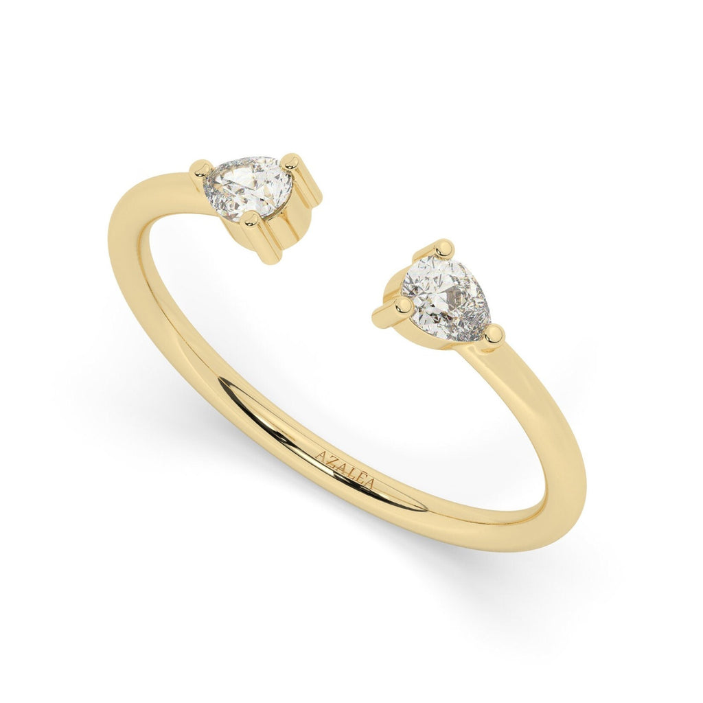 Pear Diamond Cuff Ring / 14k Gold Pear Diamond Cuff Band / Stacking Ring / Bridal Gift / Anniversary Gift / Diamond Gift Ideas