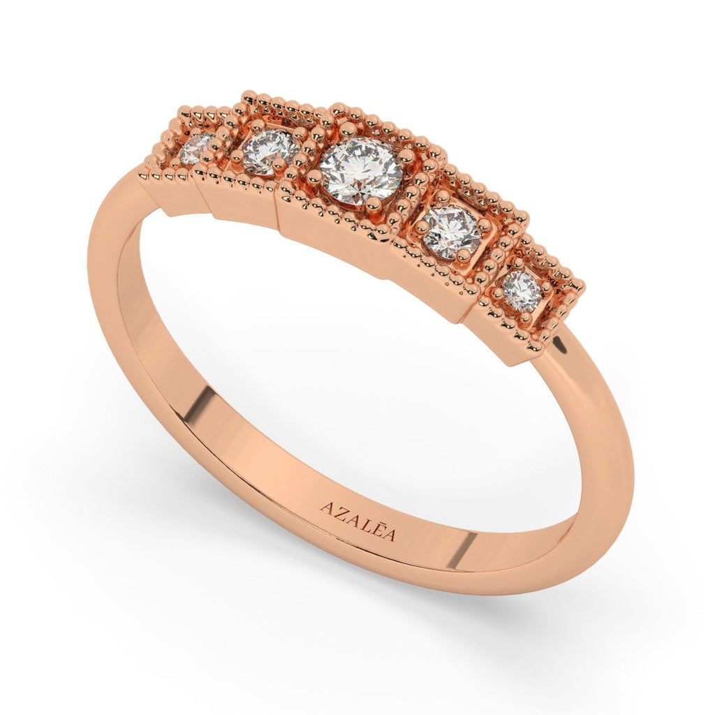 Diamond Stacking Ring / 14k Gold Round Diamond Prong Set Ring / Square Diamond Stacking Ring / Anniversary Ring / Diamond Gift Ideas