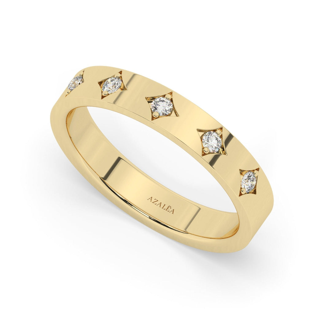 Diamond Eternity Wedding Band / 14k Gold Engraved Diamond Stacking Ring / Round Diamond Prong Stackable Ring / Anniversary Gift Ideas