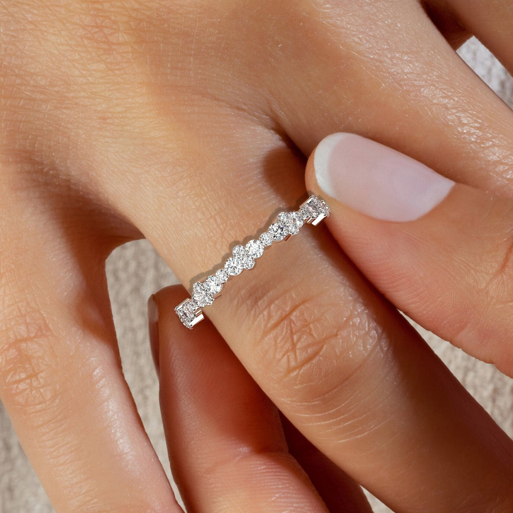 14k Petite Natural Diamond Wedding Ring / Minimalist Stacking Diamond Ring / Half Eternity Band / Bridal Birthday Promise Gift for her