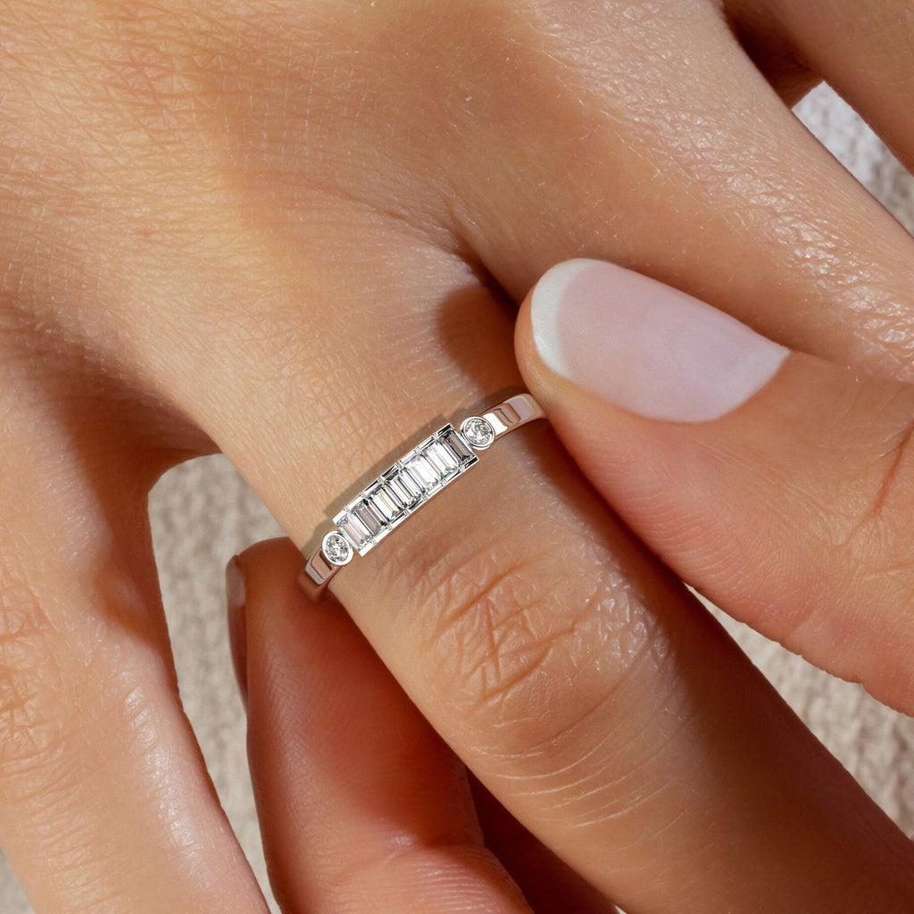 14k Gold Baguette Diamond Stacking Ring | Elegant Wedding Band Anniversary Promise Gift | Dainty Stacking Half Eternity Ring / Lab Diamond