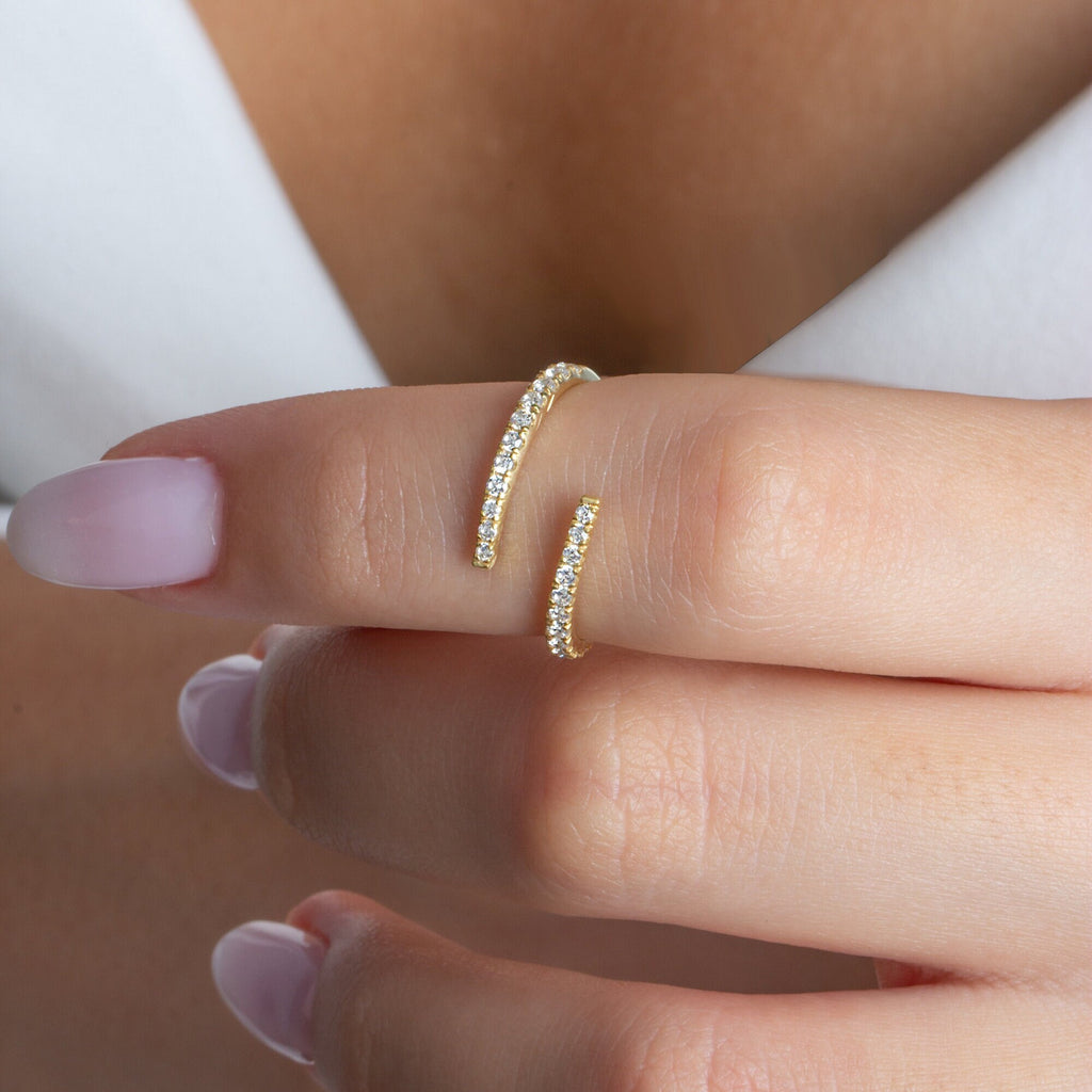 Diamond Spiral Cuff Ring / 14k Gold Spiral Diamond Cuff Ring / Anniversary Ring / Wedding Band / Stacking Ring / Bridal Gift / Birthday Gift