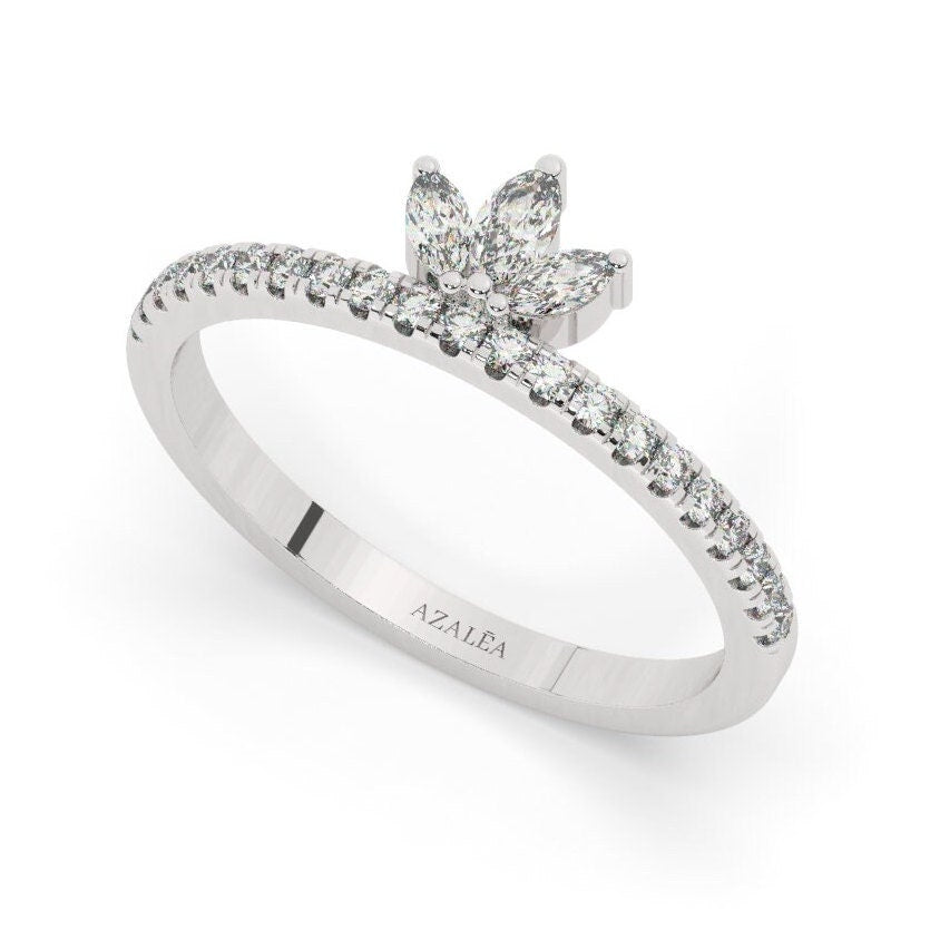 14k Marquise and Round Diamond Wedding Band / Engagement Ring / Stacking Ring / Crown Diamond Ring/ Bridal Gift / Contour Nesting Ring