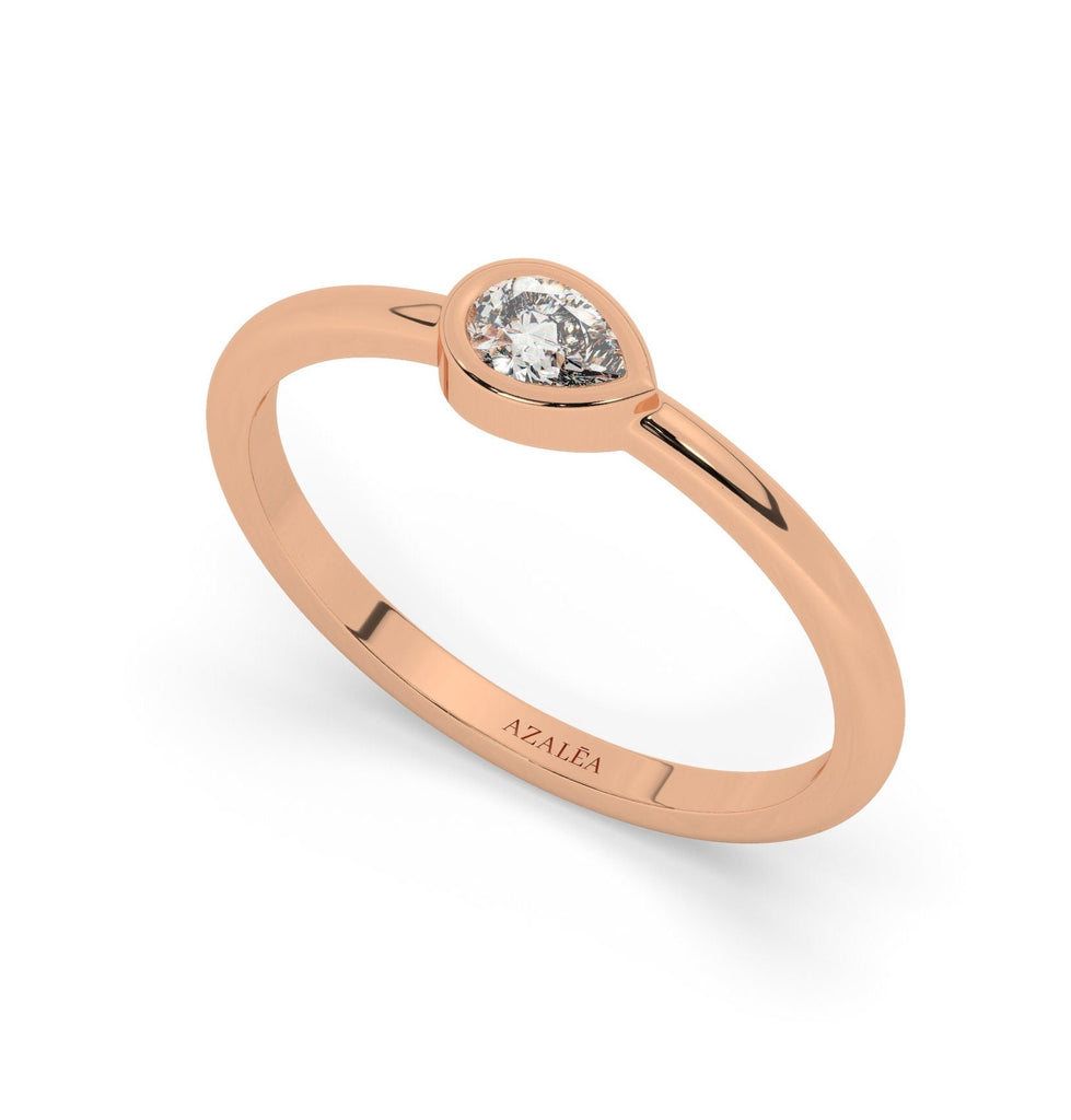 Pear Diamond Bezel Stacking Ring / 14k Gold Pear Diamond Wedding Band / Teardrop Engagement Ring / Diamond Wedding Band / Diamond Gift Idea