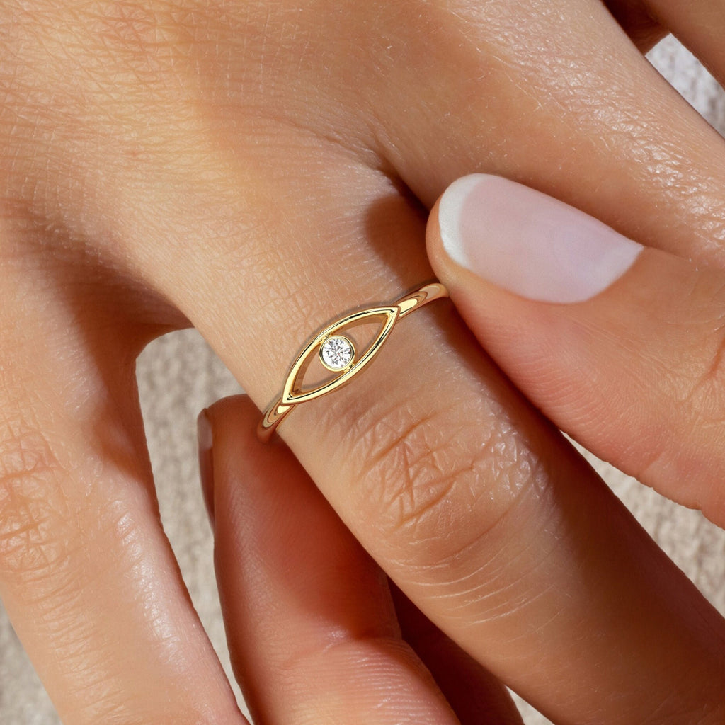 Diamond Evil Eye Ring / 14k Gold Diamond Evil Eye Ring / Protection Ring / Graduation Gift / Birthday Gift / Evil Eye Gift Ideas