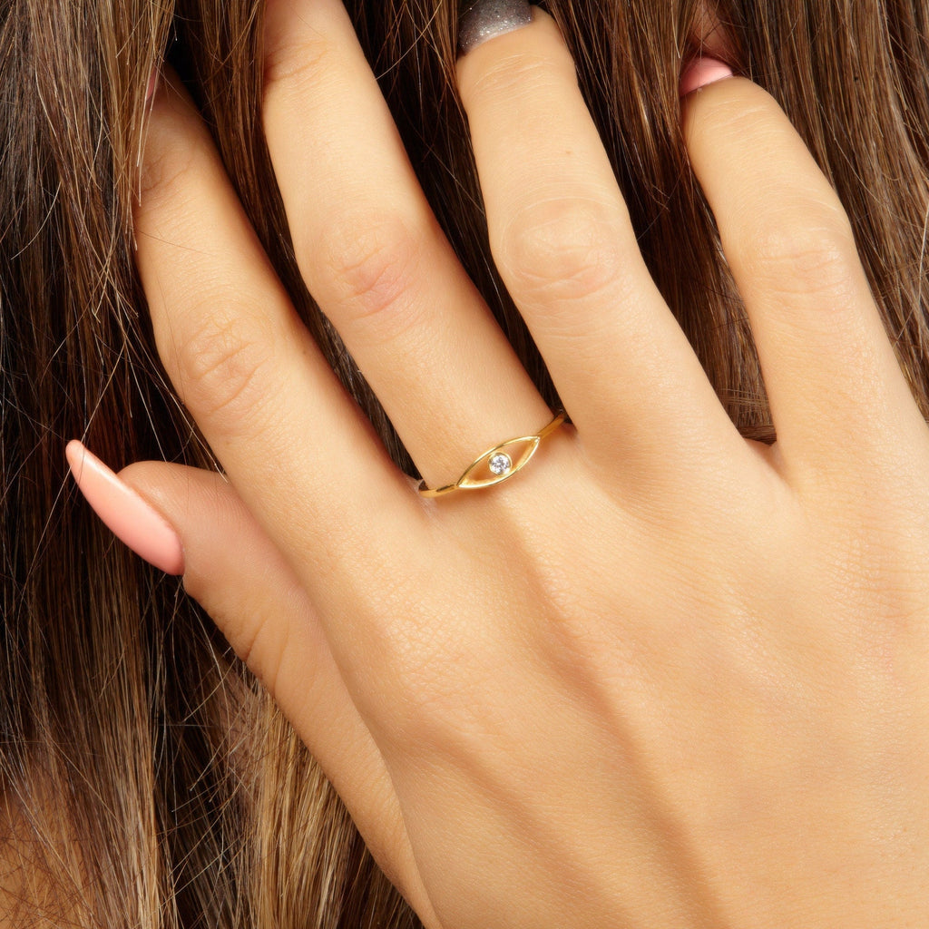 Diamond Evil Eye Ring / 14k Gold Diamond Evil Eye Ring / Protection Ring / Graduation Gift / Birthday Gift / Evil Eye Gift Ideas