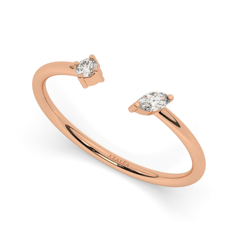 Marquise and Round Diamond Cuff Ring