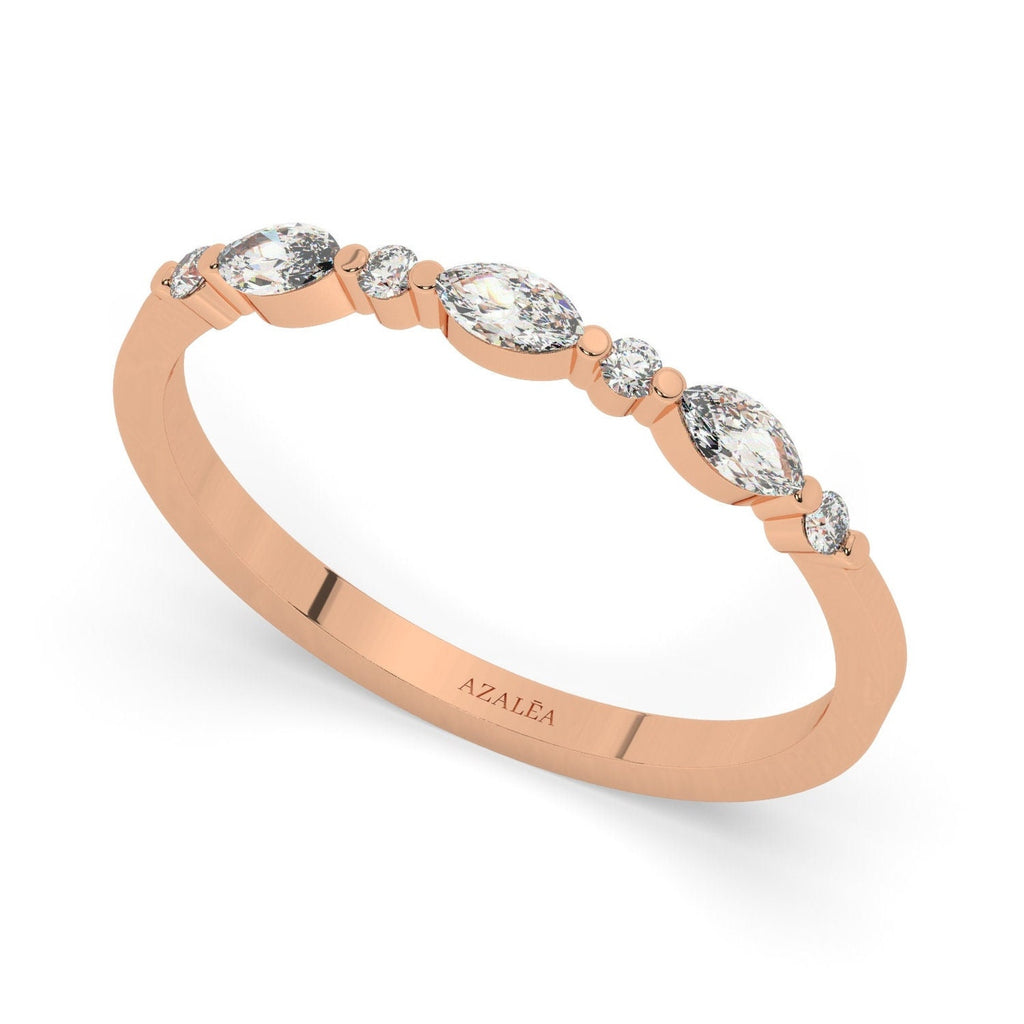 Marquise Diamond Wedding Band / 14k Marquise and Round Diamond Wedding Ring / Wedding Band / Stacking Ring / Diamond Bridal Gift Ideas