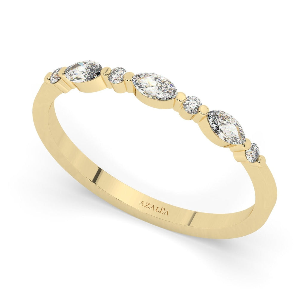 Marquise Diamond Wedding Band / 14k Marquise and Round Diamond Wedding Ring / Wedding Band / Stacking Ring / Diamond Bridal Gift Ideas