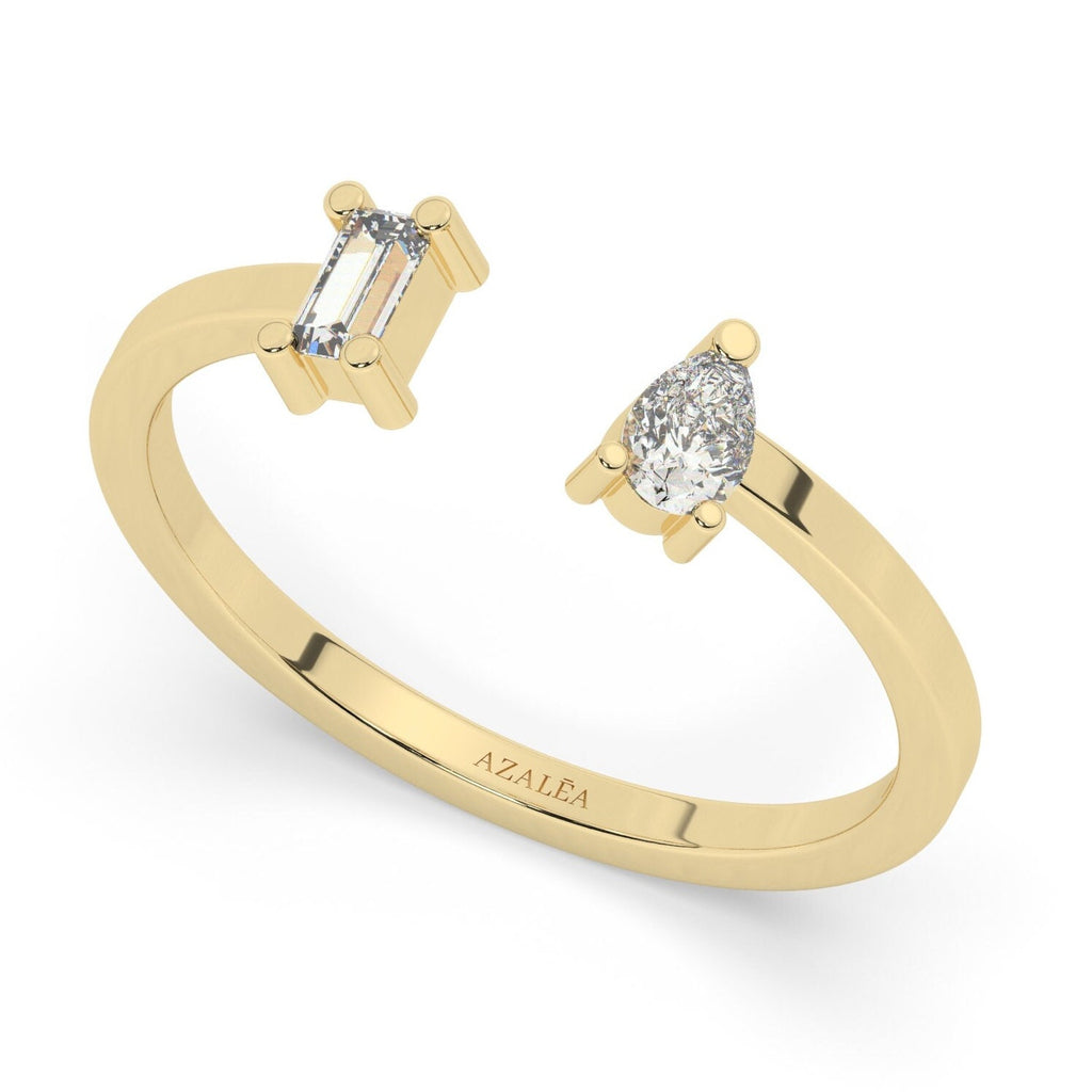 Diamond Cuff Ring / 14k Gold Pear and Baguette Diamond Cuff Band / Diamond Stacking Ring / Anniversary Gift / Diamond Gift Ideas