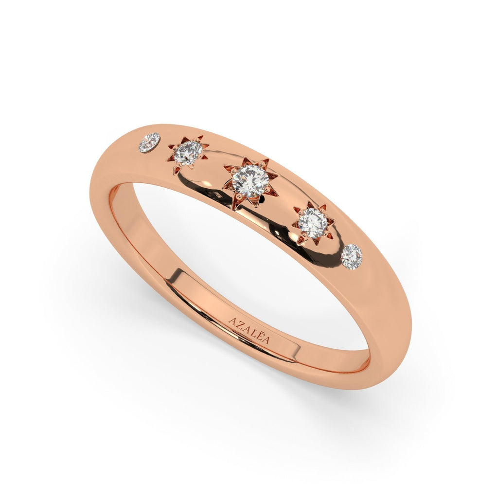 14k Gold Engraved Star Diamond Wedding Ring / Celestial Stacking Ring / Anniversary Gift / Starburst Stacking Ring/ Engagement Band