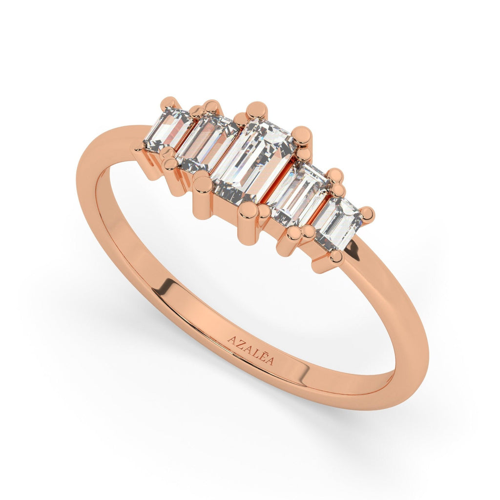 Baguette Diamond Engagement Ring / 14k Gold Baguette Diamond Wedding Band / Diamond Stacking Ring / Anniversary Gift