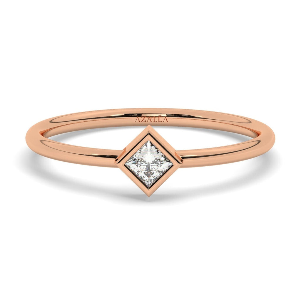 Diamond Stacking Ring / 14k Gold Princess Cut Diamond Bezel set Ring / Diamond Stacking Ring / Anniversary Birthday Bridal Gift