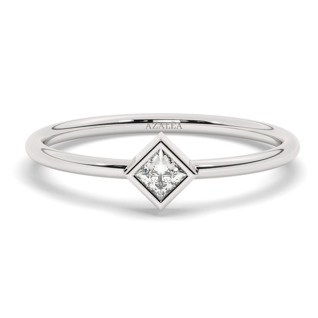 Diamond Stacking Ring / 14k Gold Princess Cut Diamond Bezel set Ring / Diamond Stacking Ring / Anniversary Birthday Bridal Gift