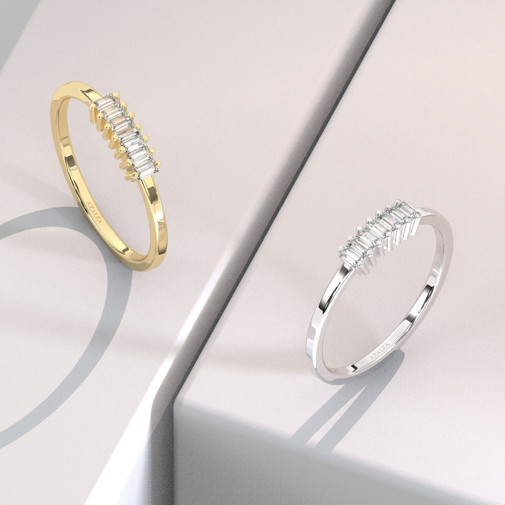 14k Gold Baguette Diamond Wedding Band/ Baguette Diamond Stacking Ring / Anniversary Bridal Gift / Minimalist Diamond Ring