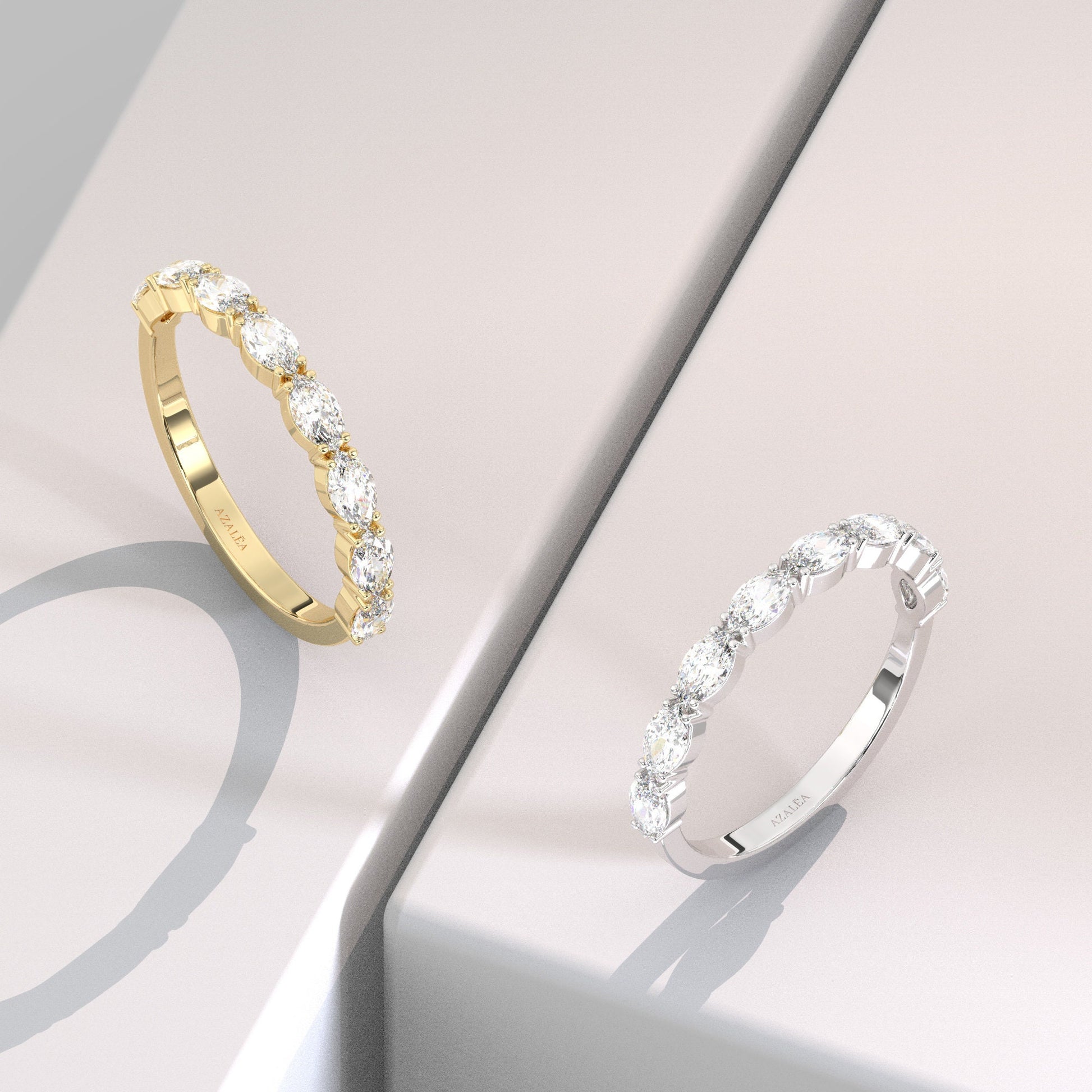 14k Gold Marquise Diamond Wedding Band - Anniversary Ring