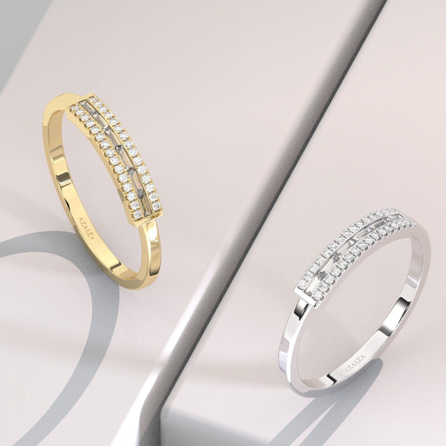Baguette Diamond Stacking Ring / 14k Gold Baguette Diamond Wedding Band / Diamond Stacking Ring / Anniversary Gift / Diamond Gift Ideas