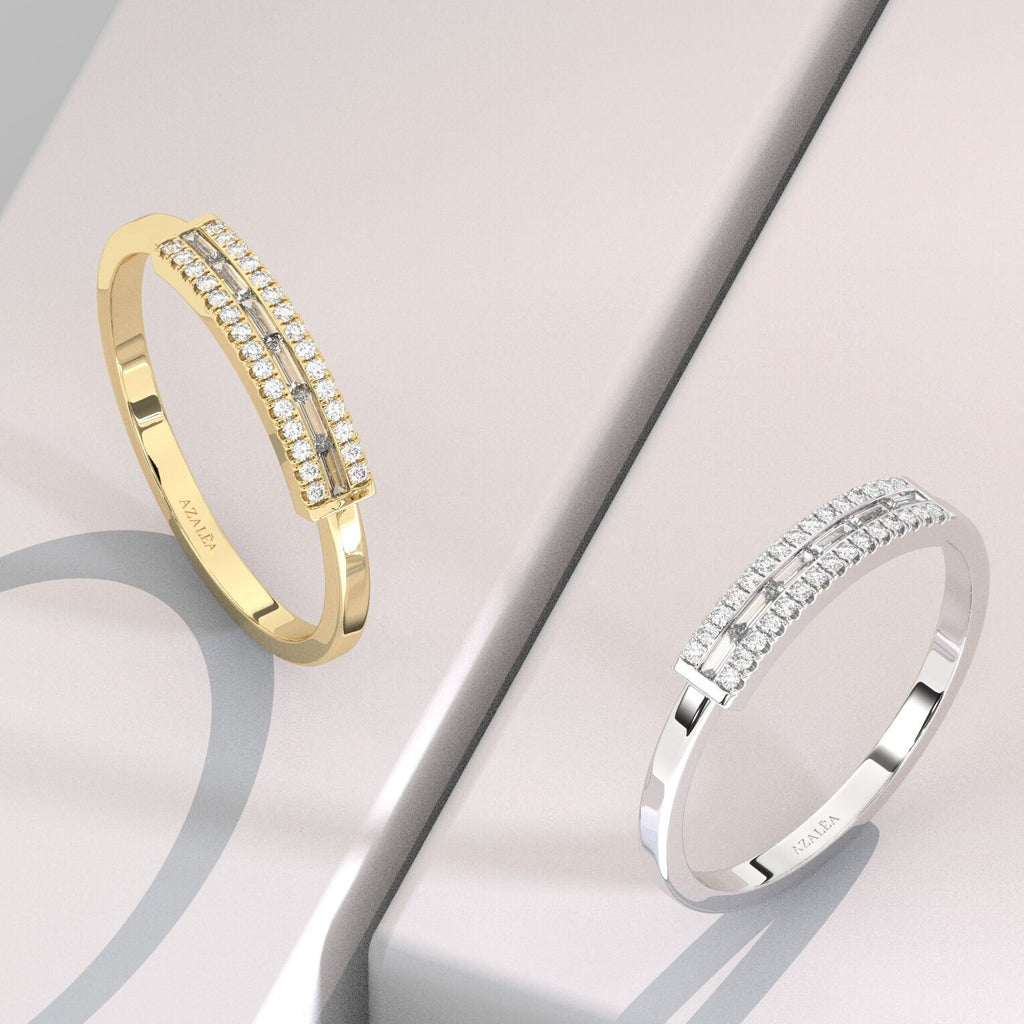 Baguette Diamond Stacking Ring / 14k Gold Baguette Diamond Wedding Band / Diamond Stacking Ring / Anniversary Gift / Diamond Gift Ideas