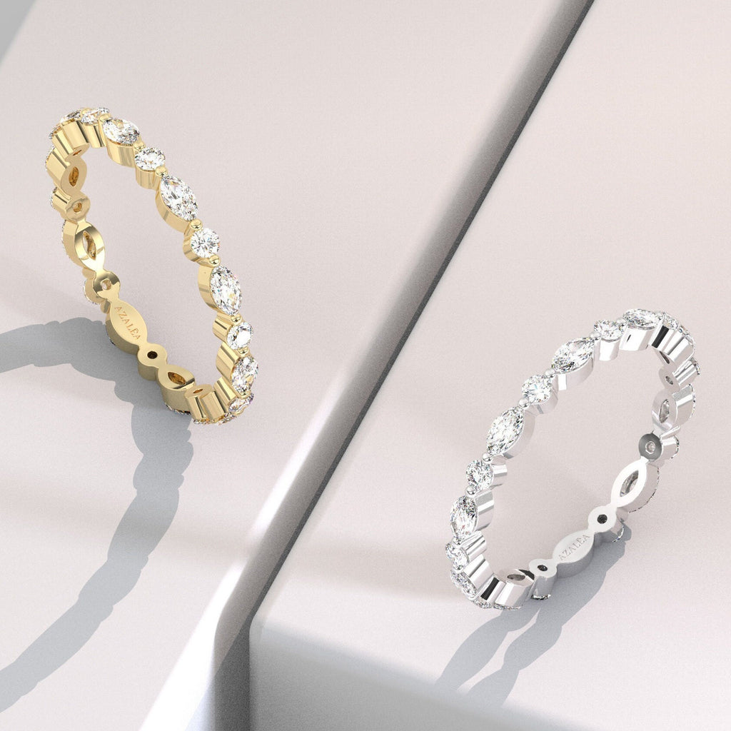 Alternating Diamond Eternity Wedding Band / 14k Marquise and Round Diamond Eternity Wedding Ring / Stacking Ring / Diamond Bridal Gift Ideas