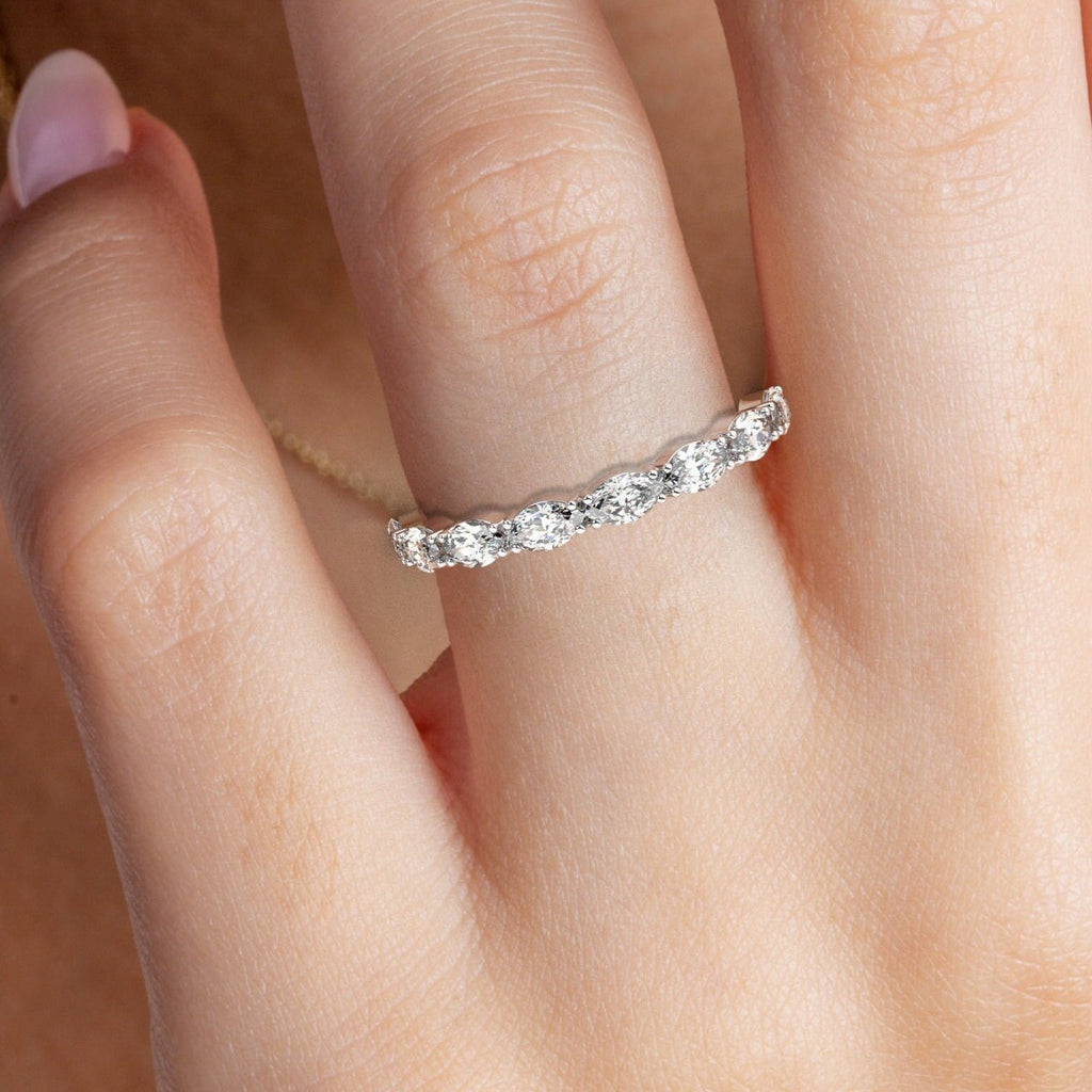 14k Gold Marquise Diamond Wedding Band - Anniversary Ring