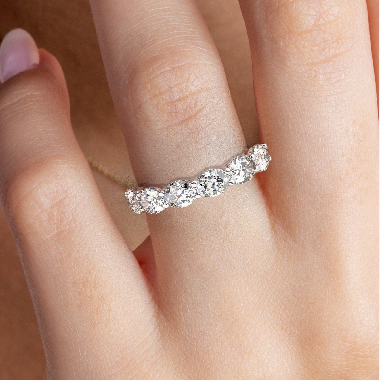 East West 1.50 ct Oval Diamond Wedding Band