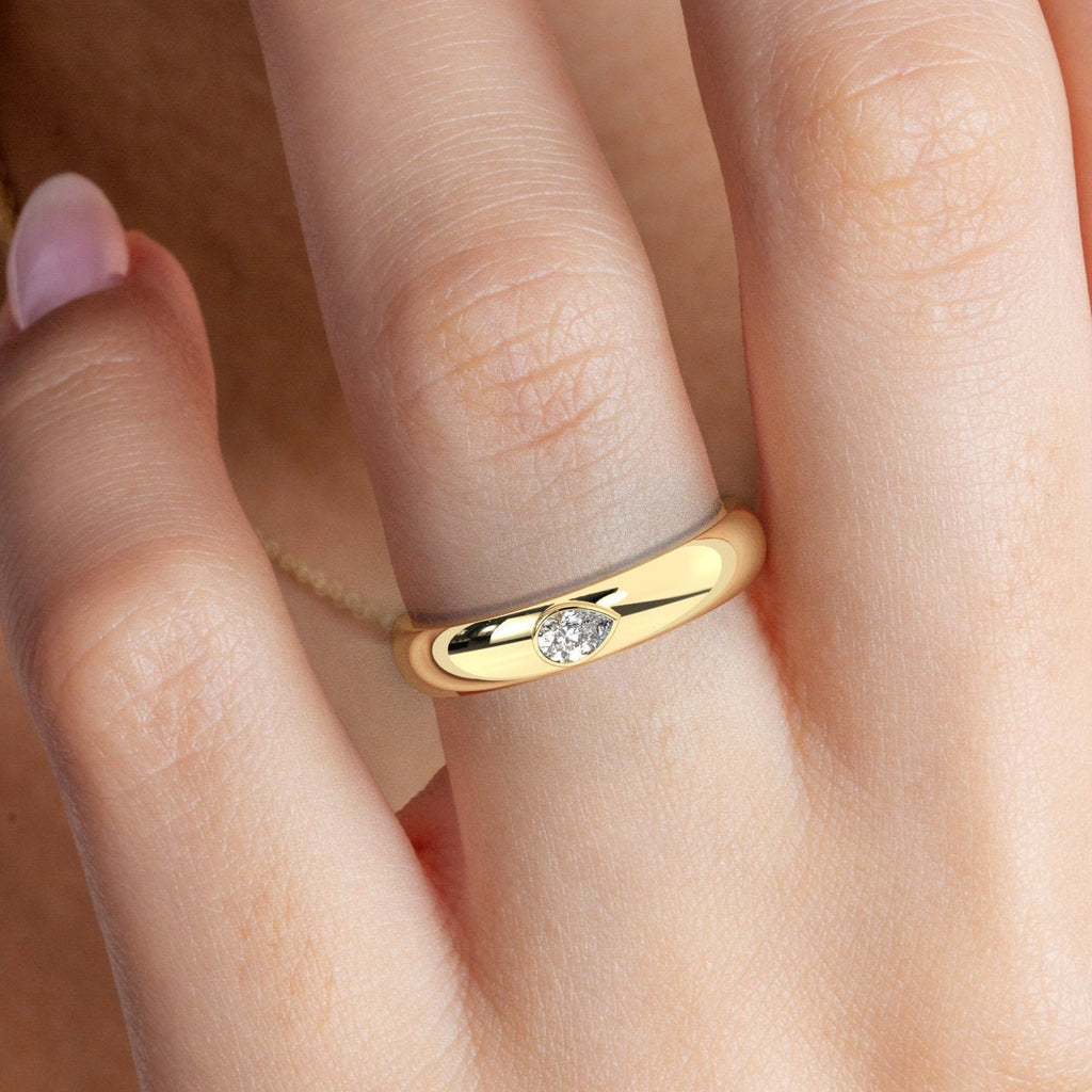Pear Diamond Bezel Stacking Ring / 14k Pear Diamond Wedding Band / Teardrop Engagement Ring / Flush Diamond Wedding Band / Diamond Gift Idea
