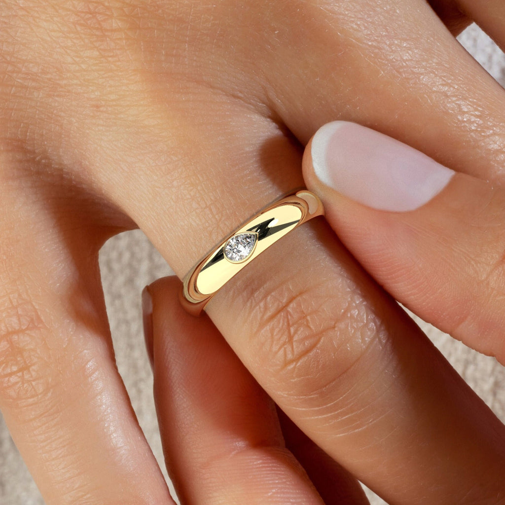 Pear Diamond Bezel Stacking Ring / 14k Pear Diamond Wedding Band / Teardrop Engagement Ring / Flush Diamond Wedding Band / Diamond Gift Idea