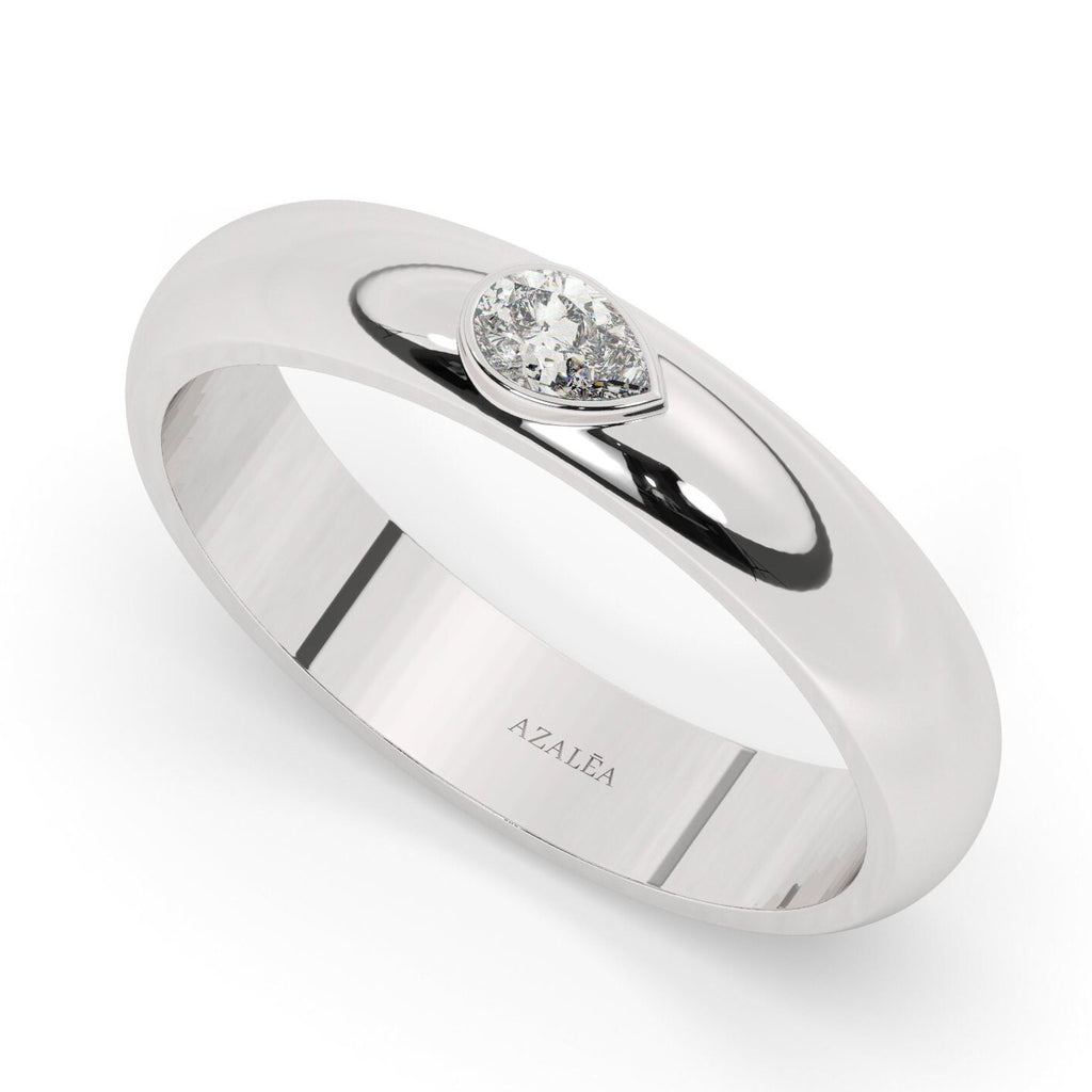 Pear Diamond Bezel Stacking Ring / 14k Pear Diamond Wedding Band / Teardrop Engagement Ring / Flush Diamond Wedding Band / Diamond Gift Idea