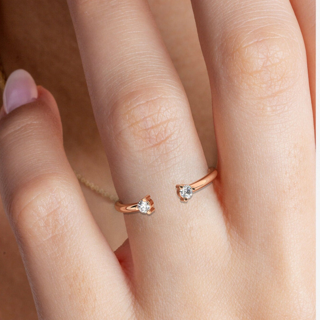 Diamond Cuff Ring / 14k Gold Round Diamond Cuff Stacking Ring / Stacking Ring / Birthday Gift / Graduation Gift / Anniversary Ring