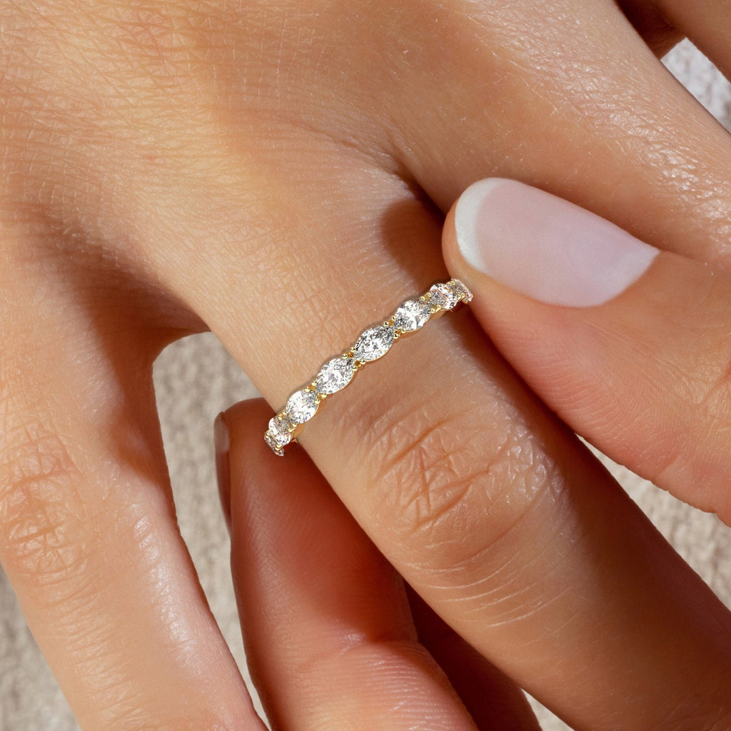 14k Gold Marquise Diamond Wedding Band - Anniversary Ring