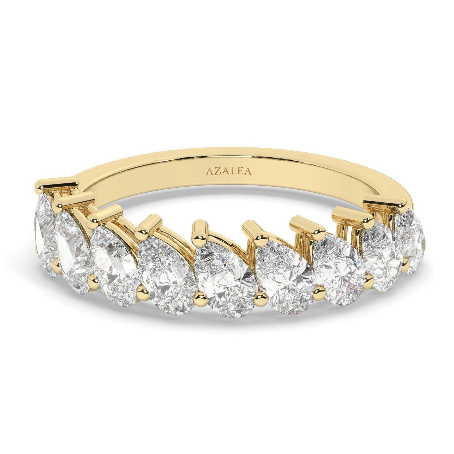 Tilted 1.8 CT Diamond Wedding Band 1.8 CT Pear Diamond