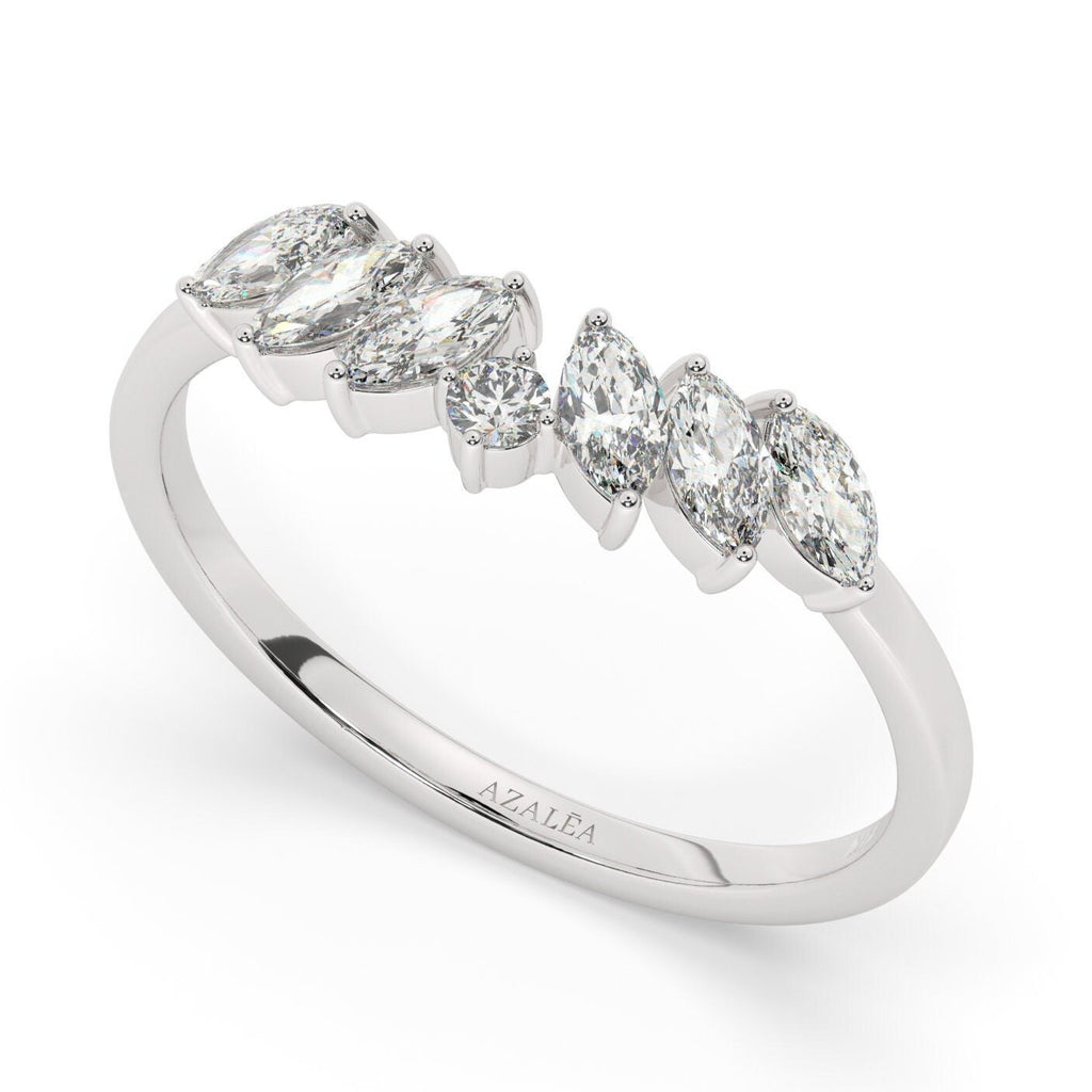 Marquise and Round Curved Diamond Wedding Ring