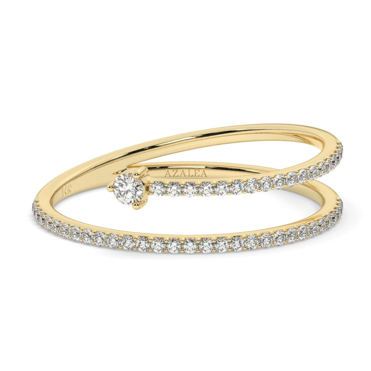 Diamond Spiral Stacking Ring / 14k Gold Spiral Diamond Ring / Anniversary Ring / Wedding Band / Stacking Ring / Bridal Gift / Birthday Gift