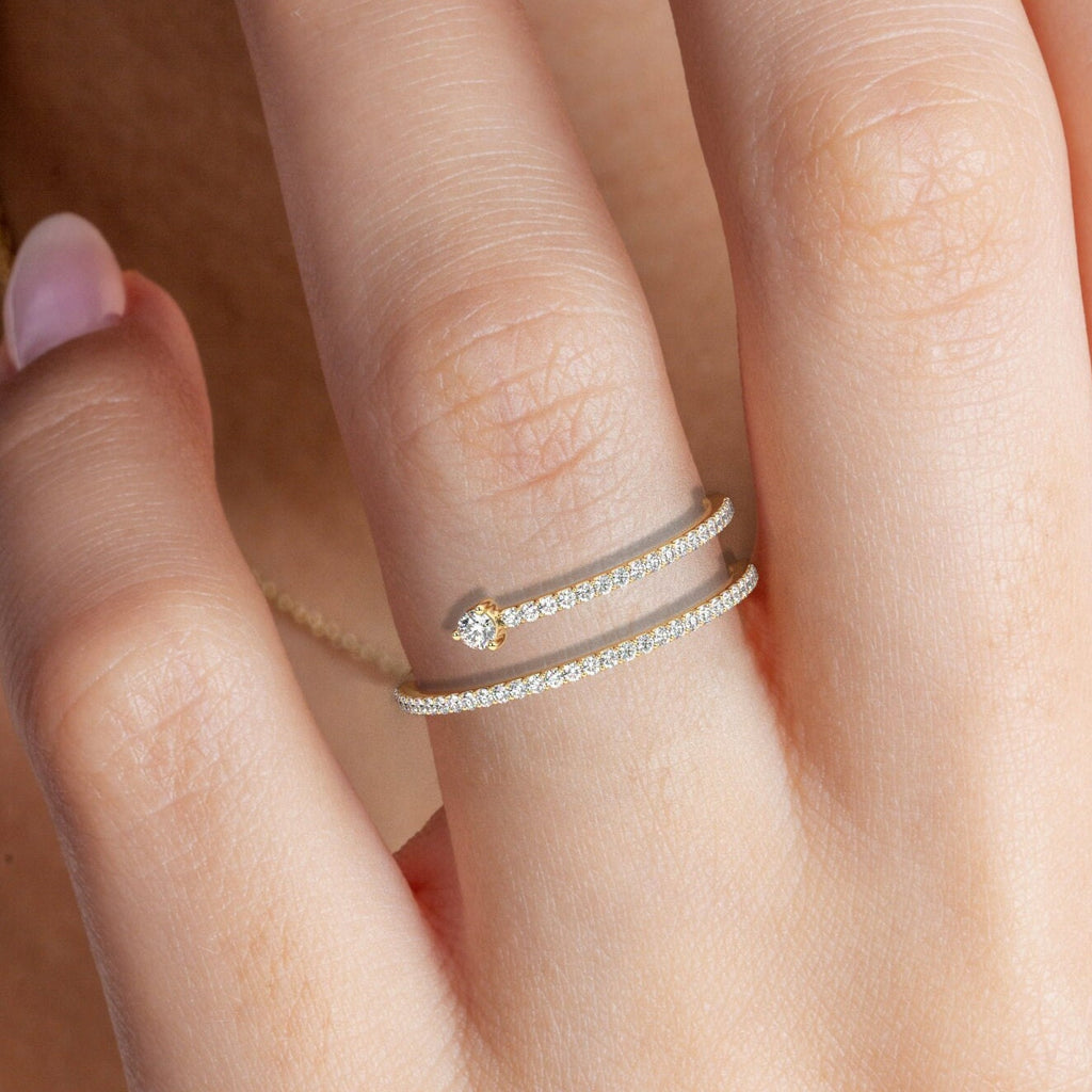 Diamond Spiral Stacking Ring / 14k Gold Spiral Diamond Ring / Anniversary Ring / Wedding Band / Stacking Ring / Bridal Gift / Birthday Gift