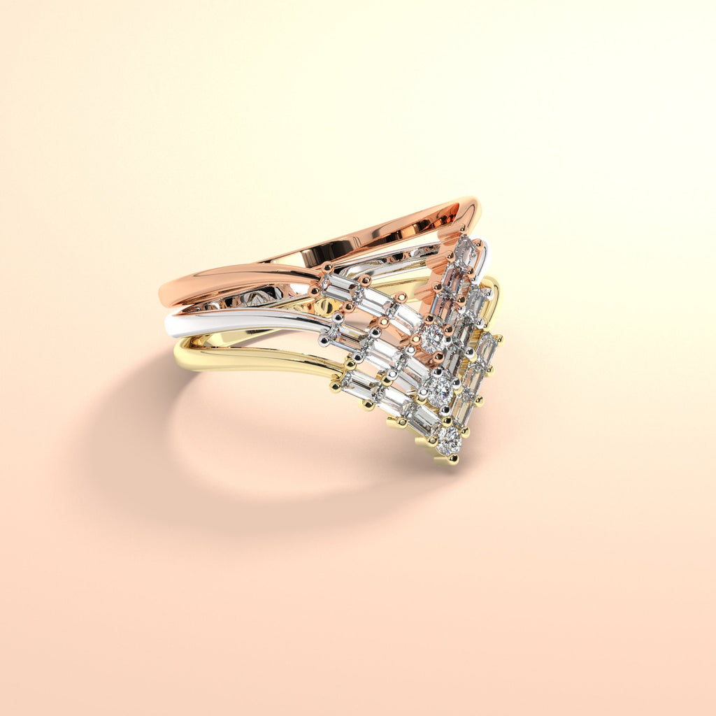 Curved Baguette Diamond Wedding Band / 14k Gold Baguette Diamond Chevron Ring / V Shape Diamond Wedding Band / Diamond Anniversary Ring