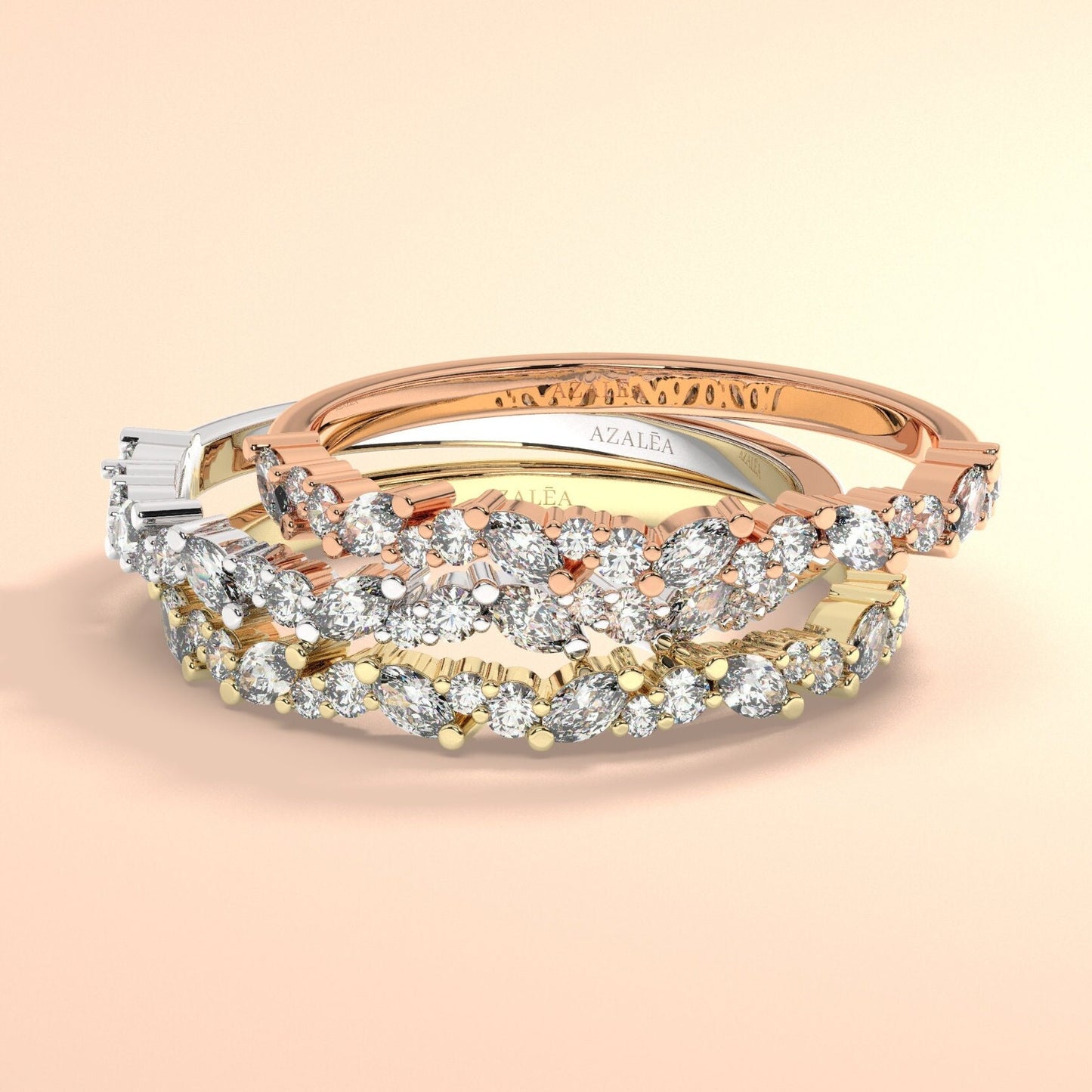 Diamond Wedding Band / 14k Marquise and Round Diamond Wedding Ring / Wedding Band / Stacking Ring / Diamond Bridal Gift Ideas