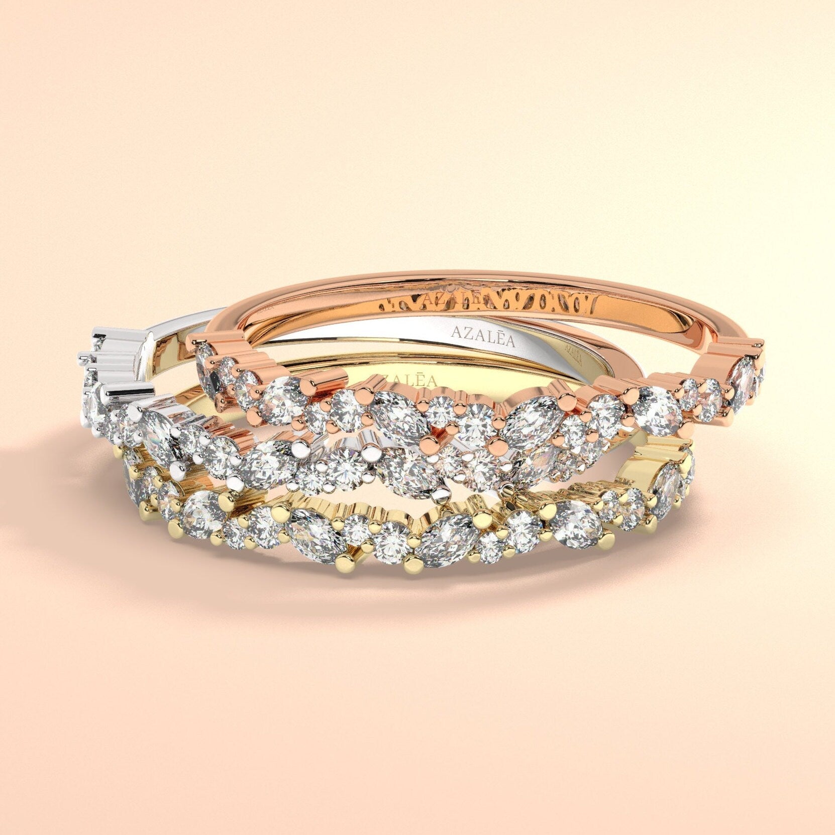 Diamond Wedding Band / 14k Marquise and Round Diamond Wedding Ring / Wedding Band / Stacking Ring / Diamond Bridal Gift Ideas
