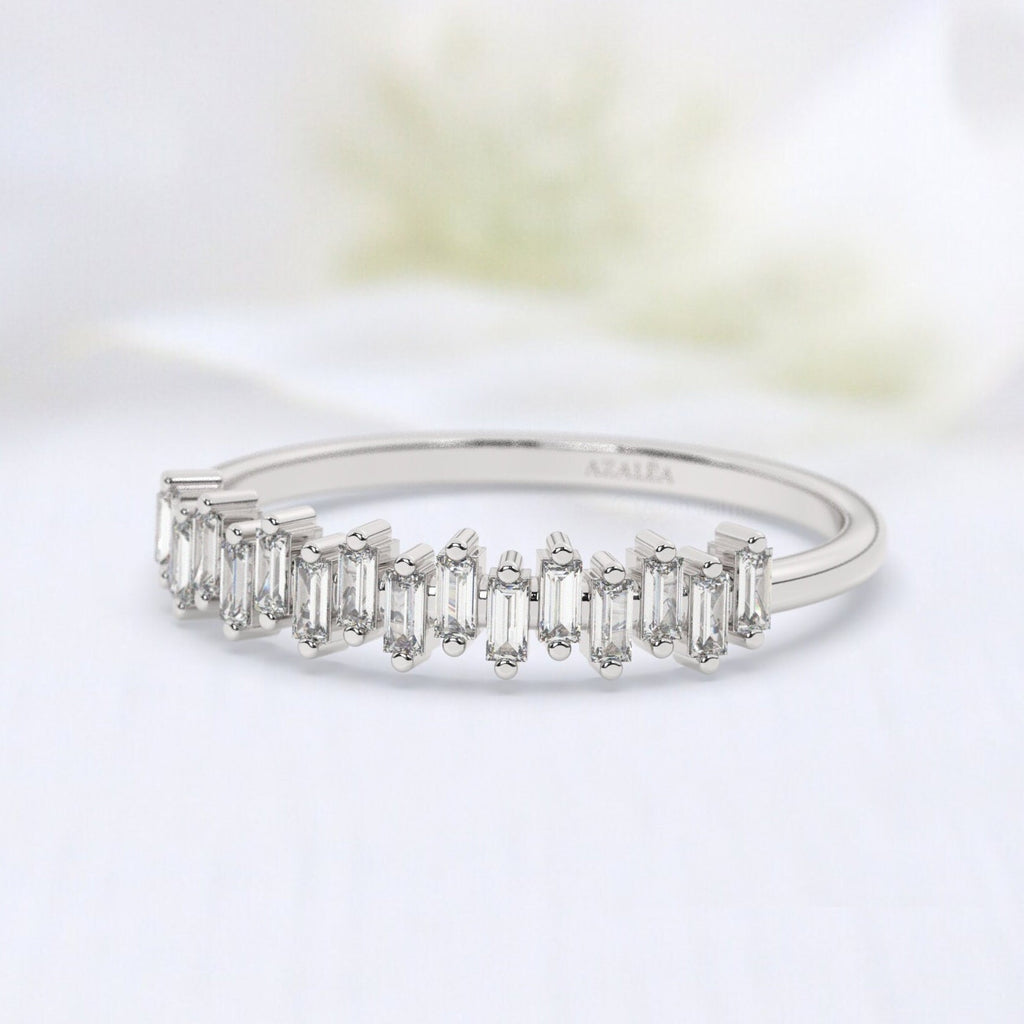 Baguette Diamond Stackable Ring / 14k Gold Wedding Engagement Band / Diamond Stacking Ring / Bridal Gift / Anniversary Gift / Birthday Gift